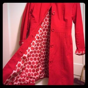 Cherry red lightweight trench coat.