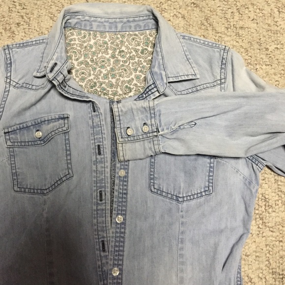 Denim button down UP floral forever 21