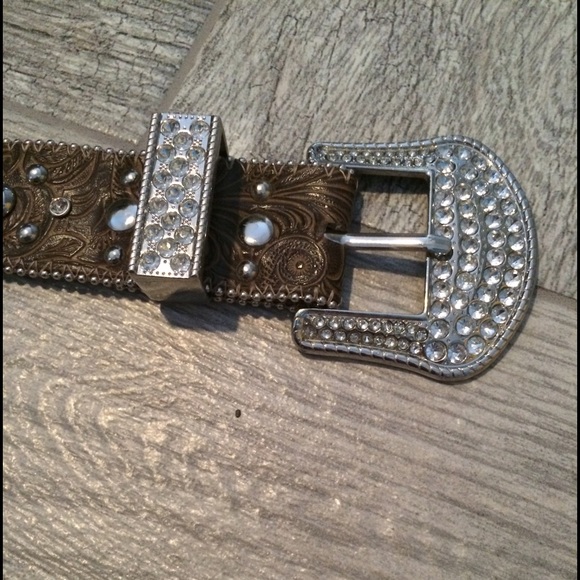 Tan and rhinestone belt