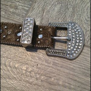 Tan and rhinestone belt
