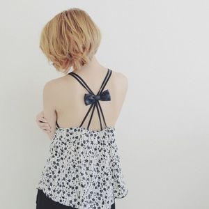 Floral tank with a low back, accented with bow
