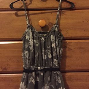Grey floral dress with a wrap around ribbon