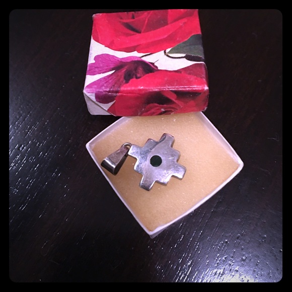 Southwestern tile necklace charm - silver