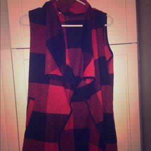 Red and black plaid vest