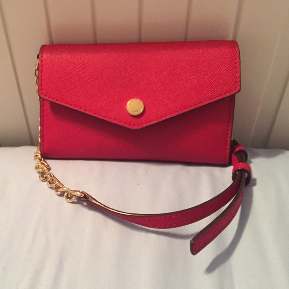 Michael Kors Red Leather Wallet Crossbody