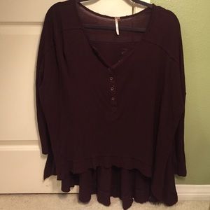 Free People Loose 3/4 Sleeve Thermal WINE COLORED