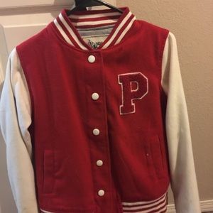 Papaya letterman sweater