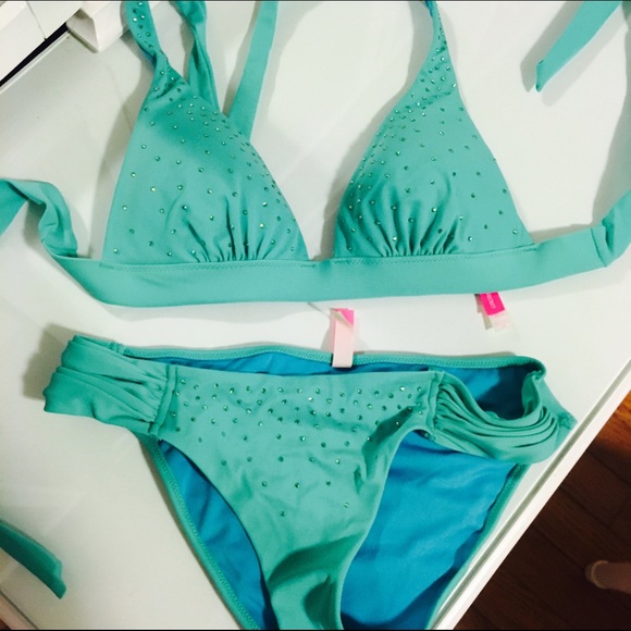 Turquoise Victoria Secret halter swim suit