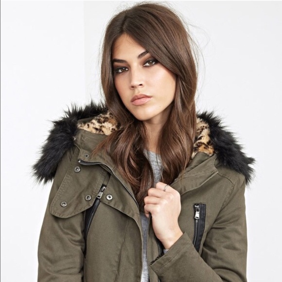 Leopard fur lined Parka