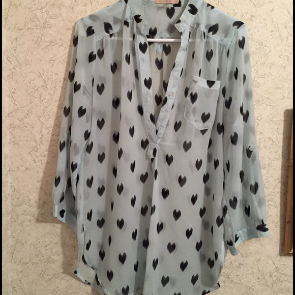 Lulus Tops - 🆕 LULUS mint colored heart printed chiffon blouse