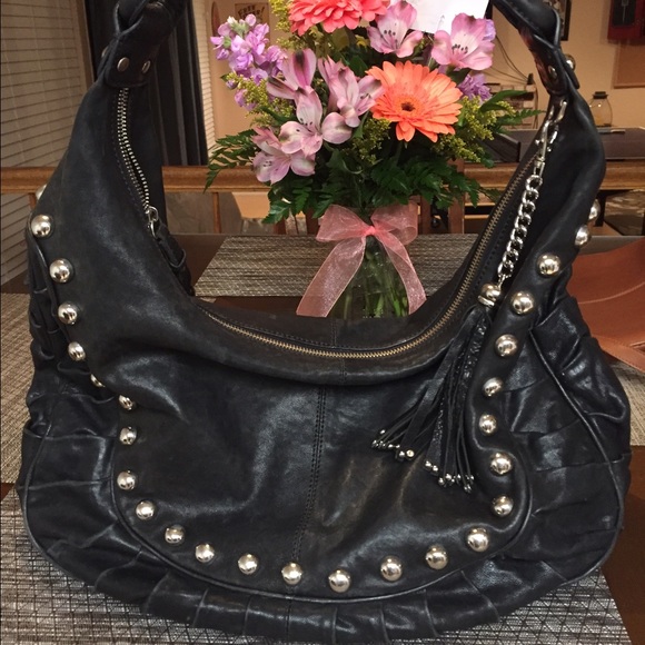 Large black leather bag from Roxbury