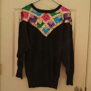 Vintage 1991 sequin long sweater harlequin pattern