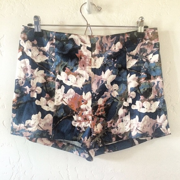 Satin Floral High Waisted Shorts