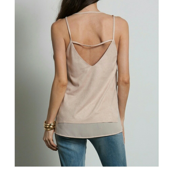 MIXED MEDIA SUEDE CHIFFON CAMI TOP - Picture 2 of 4