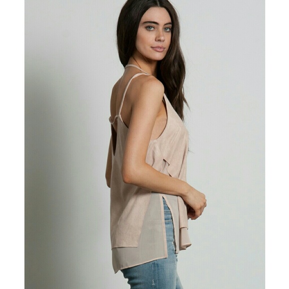 MIXED MEDIA SUEDE CHIFFON CAMI TOP - Picture 3 of 4