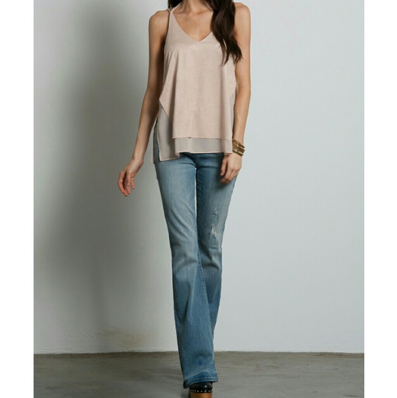 MIXED MEDIA SUEDE CHIFFON CAMI TOP - Picture 4 of 4