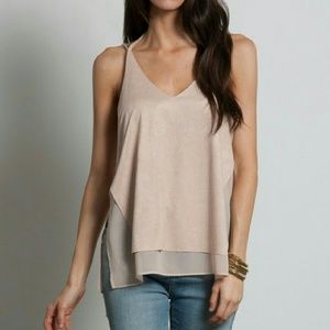 MIXED MEDIA SUEDE CHIFFON CAMI TOP