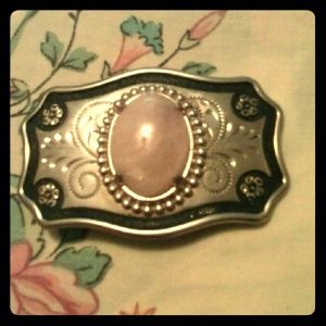 Silver w/ Pink Gemstone Belt Buckle