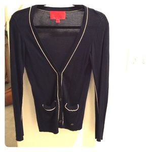 Zac Posen Navy and Cream Luxe Soft Cardigan (S)