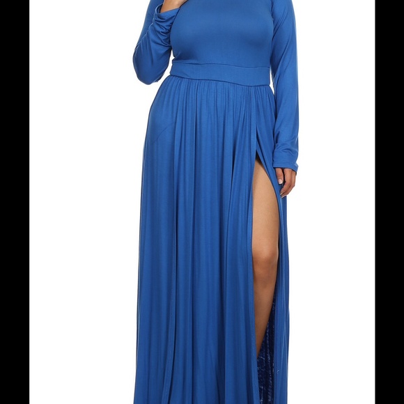 Teal plus size dress high split