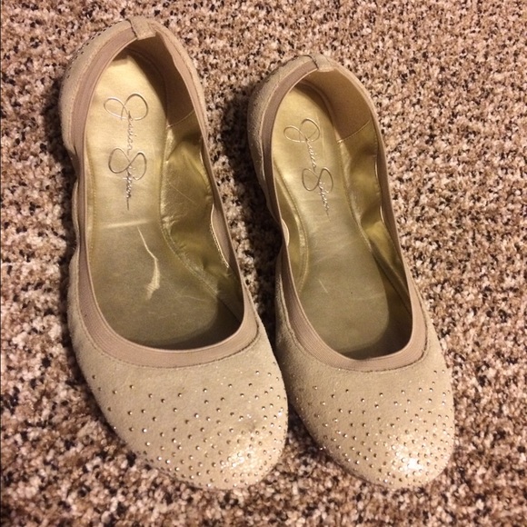 Sparkly champagne synched ballet flats