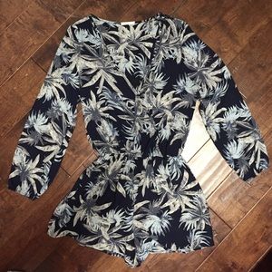 Navy Blue Palm Print Romper