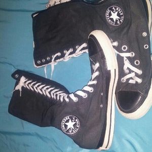 Black and white knee high converse