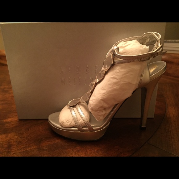Stuart Weitzman Evening Silver Metallic Sandals