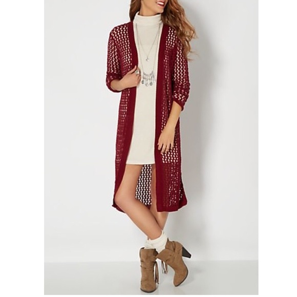 Rue21 Sweaters - 🆕Rue21 Burgundy Fishnet Cardigan Wrap Jacket Boho Rue21 Sweaters - 🆕Rue21 Burgundy Fishnet Cardigan Wrap Jacket Boho