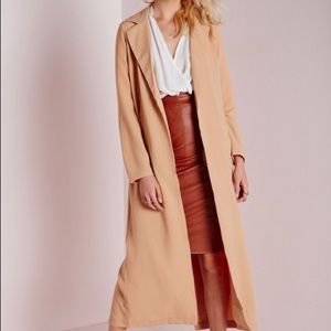 Missguided Long Sleeve Maxi Duster Coat Camel