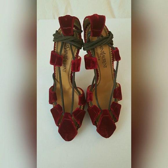 Yves Saint Laurent Red Velvet Lace up