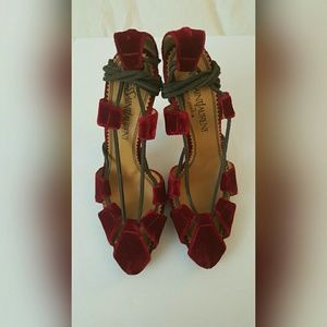 Yves Saint Laurent Red Velvet Lace up