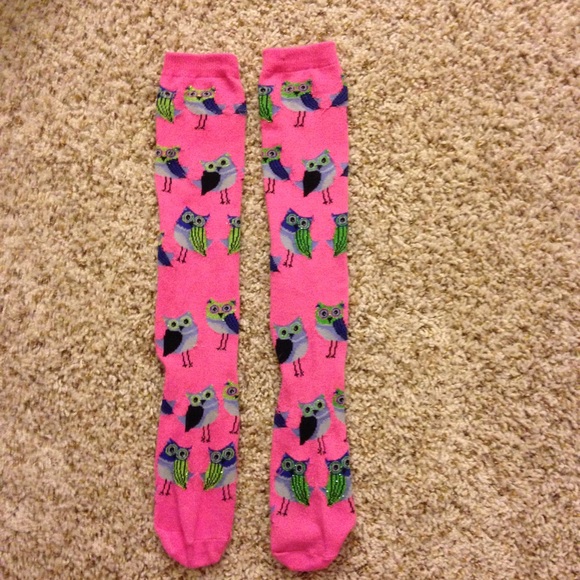 Pink owl knee high socks