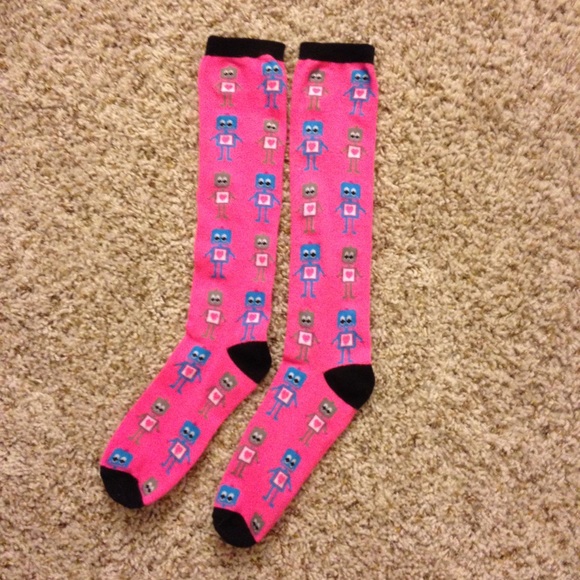 Neon pink robot knee high socks