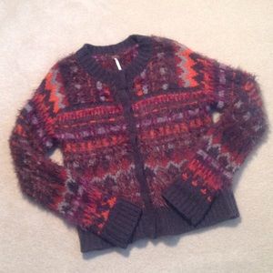 Free People fuzzy warm snap front sweater. Size M