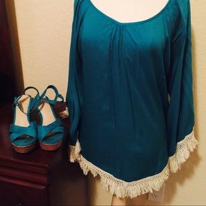 Teal top with fringe size Large