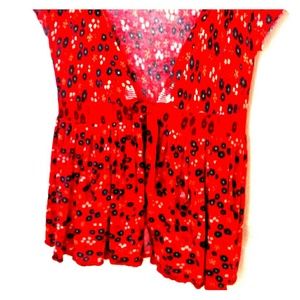 Red flowered tie up shirt