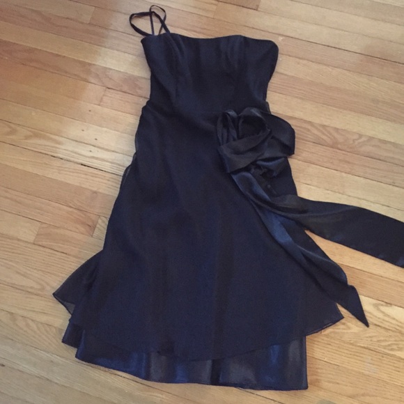 Watters black chiffon strapless dress