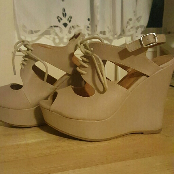 Nude Lace Up Wedges