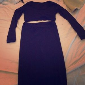 Black Crop shirt with long skirt;