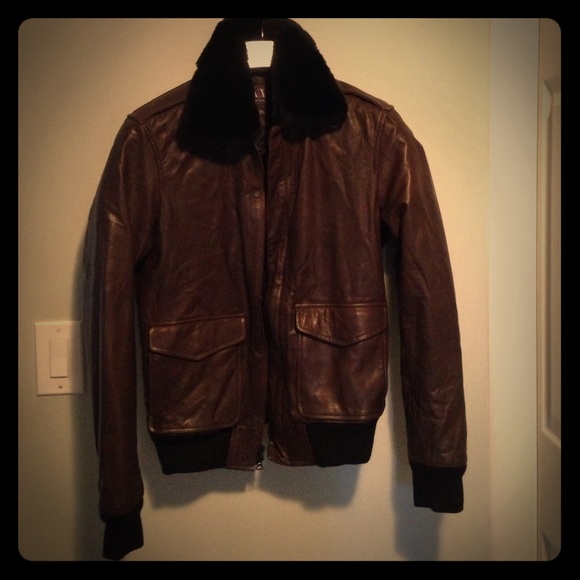 Men's AX detachable fur collar leather coat