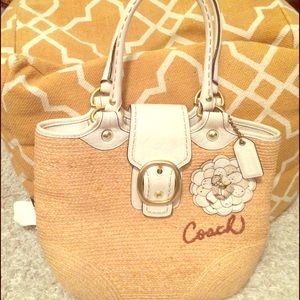 Beautiful COACH leather and straw shoulder bag!