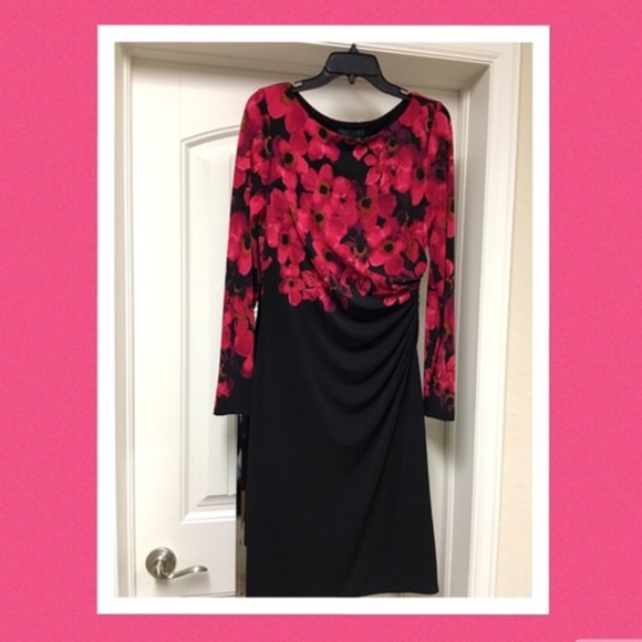 Ralph Lauren Fuchsia/Black Shirred Dress