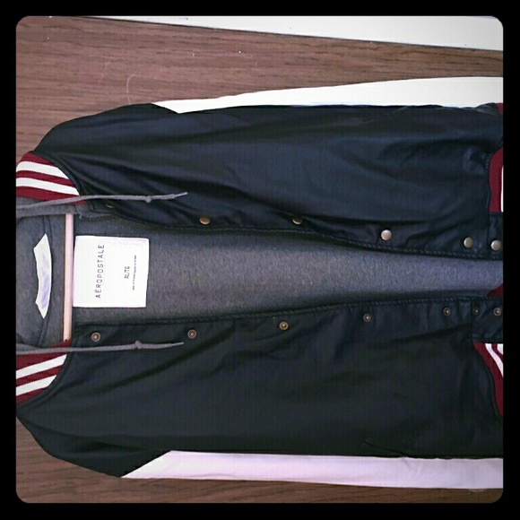 Aeropostale men's leather jacket with hood - Picture 1 of 3