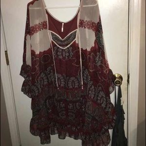 Maroon patterned, flowy free people dress