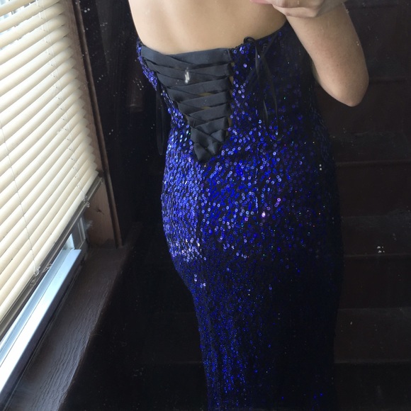 Sean X-press Blue Sequin Prom Dress - Picture 2 of 4