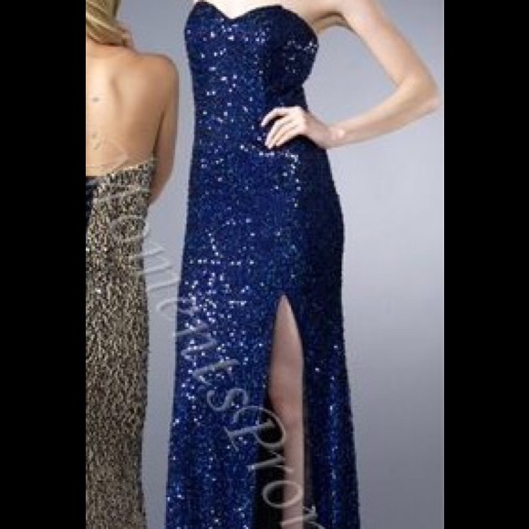 Sean X-press Blue Sequin Prom Dress - Picture 3 of 4
