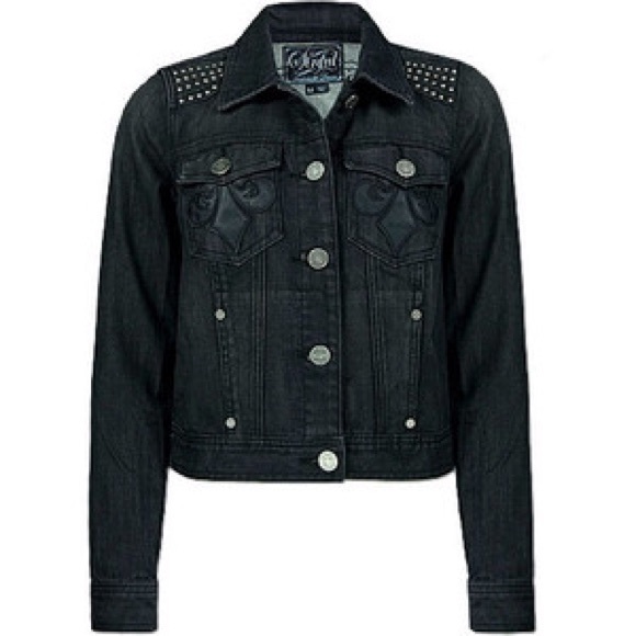 Sinful black denim & leather jacket size S