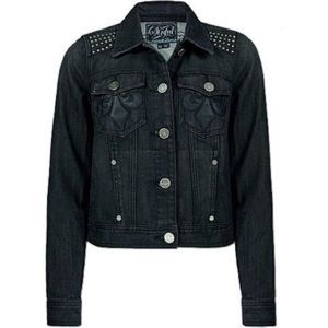 Sinful black denim & leather jacket size S
