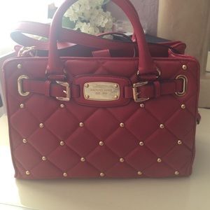 Mk Red quilted studded bag "Hamilton"- east/west